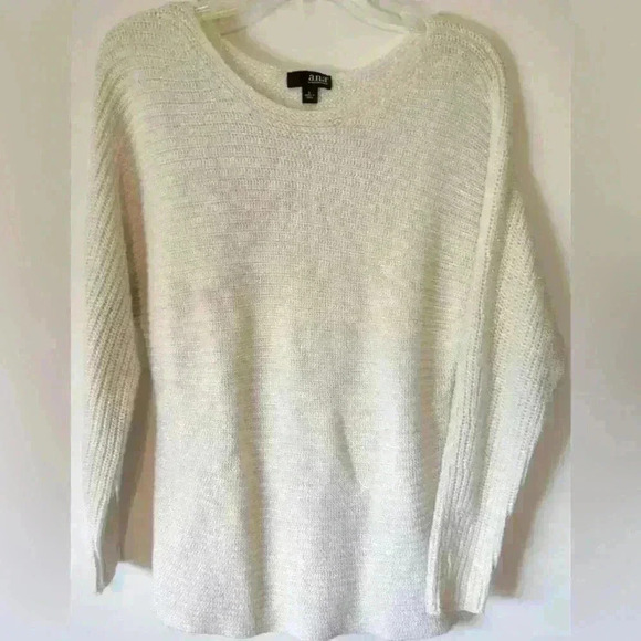 ANA Women's Long Sleeve Pullover Sweater, Size M, Off White with Gold Threads - Picture 1 of 6